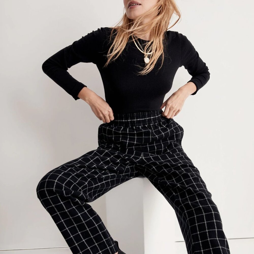 Madewell Huston Pull-on Tapered Black plaid pants